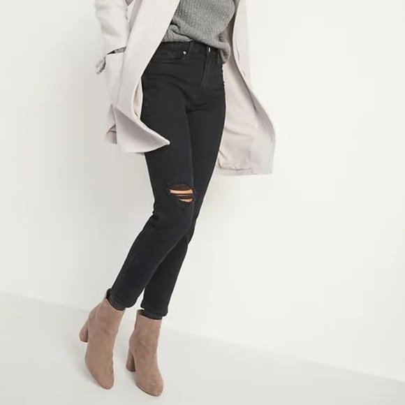 Old Navy High-Waisted O.G. Straight Ripped Black Ankle Jeans for Women NWT - Picture 4 of 6